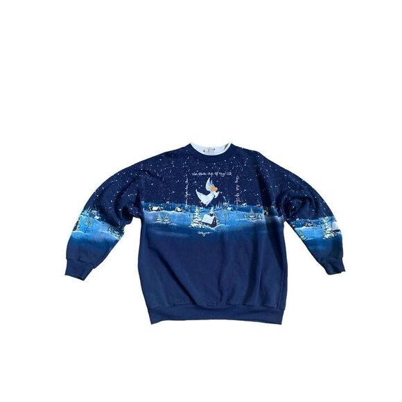 Vtg 90s Guardian Angel Faded AOP Sweatshirt Boxy Art Snow God Heaven Grunge - Picture 1 of 12